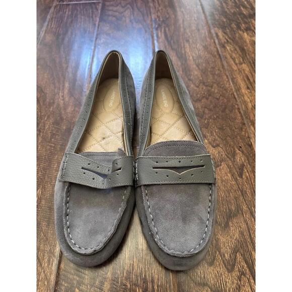 Lands' End Womens Grey Suede Driving Loafers Slip On Studded Sole Casual - Picture 1 of 7